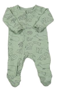 Zelený prošívaný teplákový overal s dinosaury a zvířaty George