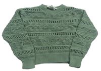 Khaki háčkovaný crop sveter H&M