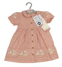 2 set - Světlerůžové propínací šaty s králíky + bílo-růžové ponožky M&S