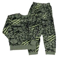 Khaki-černé vzorované sametové pyžamo s dinosaury M&S