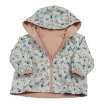 Mintová květovaná šusťáková oboustranná jarní bunda s kapucí Primark