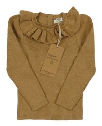 Nové - hnědý lehký žebrovaný svetr s volánkem Next