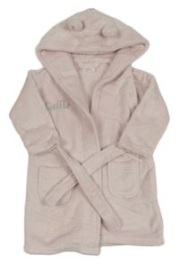 Světlerůžový plyšový župan s kapucí 