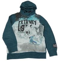 Tmavozeleno-biela mikina s nápisom a kapucňou C&A