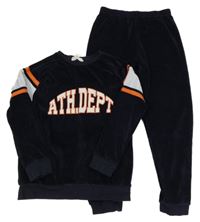 2 set - tmavomodrá sametová mikina s nápisem + tepláky 