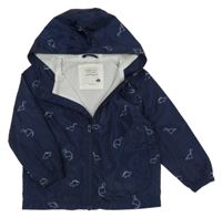Tmavomodrá šušťáková jarná bunda s dinosaurami a kapucňou PRIMARK
