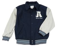 Tmavomdoro-sivá vlnená podšitá bunda s písmenem M&S