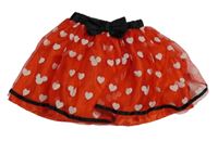 Červená bodkovaná á tylová sukňa s čiernou mašlou Tu