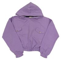 Fialová crop mikina s kapsami a kapucí 