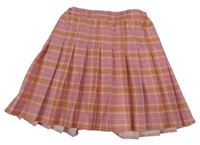 Růžovo-oranžová kostkovaná skládaná sukně 