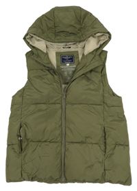 Khaki šusťáková zateplená vesta s kapucí Tom Tailor