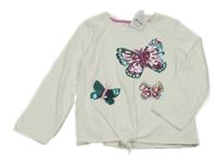 Nové - bílé triko s motýlky z flitrů Nutmeg