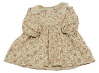 Smetnaovo-červené kvetované ľahké šaty s golierikom