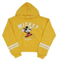 Žlutá crop mikina s Mickeym a kapucí H&M