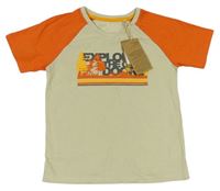 Béžovo-oranžové tričko so stromky a nápisom Mountain Warehouse
