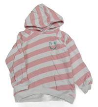 Bielo-ružová pruhovaná mikina so smajlíkom a kapucňou