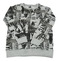 Šedo-černá vzorovaná mikina se skejťáky Y.F.K.