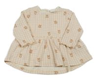 Bílo-růžové kostkované žebrované šaty s medvídky Next