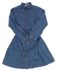 Modré ľahké rifľové šaty s opaskom Page one young