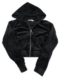 Čierna zamatová prepínaci crop mikina s kapucňou H&M