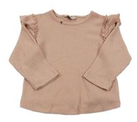 Ružové rebrované úpletové tričko s volánikmi F&F