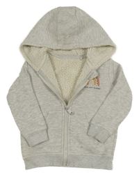 Světlešedá melírovaná propínací zateplená mikina s duhou a kapucí George