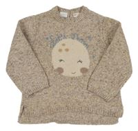 Béžovo-barevný melírovaný svetr s měsícem a nápisem Zara