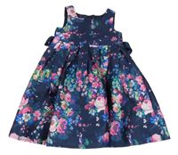 Tmavomodro-růžovo-barevné květované slavnostní šaty s páskem Monsoon