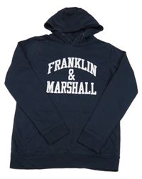 Tmavomodrá mikina s nápisy a kapucí 