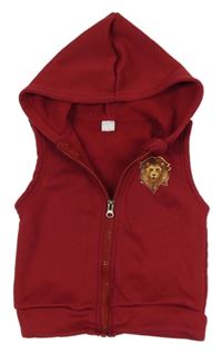 Vínová tepláková vesta s lvem a kapucňou