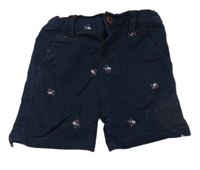 Tmavomodré plátenné kraťasy s obrázkami