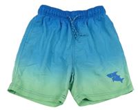 Modro-zelené ombré plavkové kraťasy so žralokom Kiki&Koko