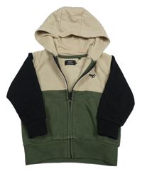 Béžovo-černo-khaki propínací mikina s kapucí Next