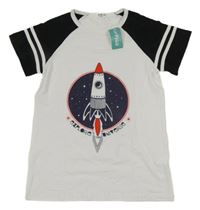 Nové - Bílo-černé tričko s raketou 
