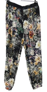 Dámské černo-barevné květované cuff kalhoty River Island 