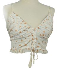 Dámsky biely kvietkovany tylový crop top