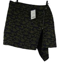 Nové - Dámská khaki-tmavomodrá vzorovaná vlněná sukně Next 