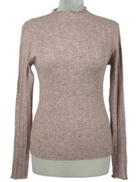 Dámský růžovo-šedý melírovaný žebrovaný svetr New Look 