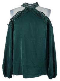 Dámská tmavozelená halenka s volnými rameny a krajkou Lipsy 