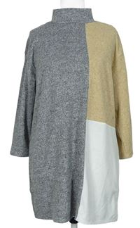 Dámska sivo-béžovo-biela svetrová tunika so stojačikom Nutmeg