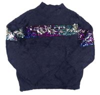 Tmavomodrý chlpatý sveter s flitrami Primark