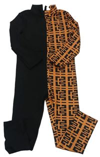 Čierno-oranžový nohavicový overal so vzorom Shein