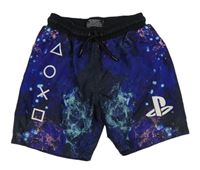 Modro-čierne plážové kraťasy s flíčky Playstation Primark
