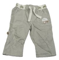 Kaki-biele pruhované plátenné roll-up nohavice s traktormi M&Co.