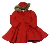 Červený flaušový kabát s kapucňou zn. Mothercare