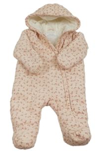 Světlerůžová květinová manšestrová zateplená kombinéza s kapucí Primark