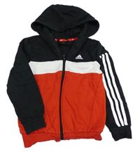 Černo-bílo-červená propínací mikina s logem a kapucí Adidas