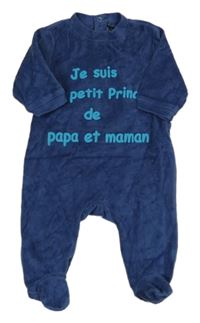 Tmavomodrý zamatový overal s nápisom