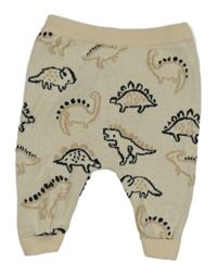 Béžové pletené tepláky s dinosaurami Tu