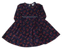 Tmavomodré kvetinové zamatové šaty